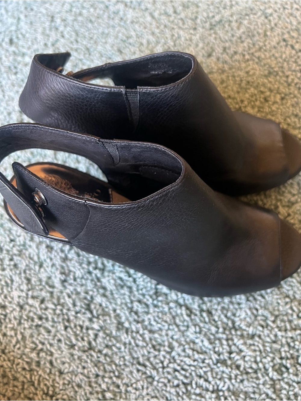 Vince Camuto Black Open-Toe Slingback Wedge Booties